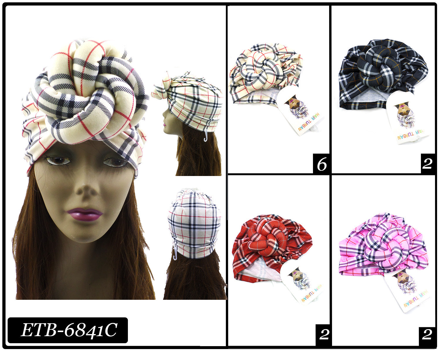 Big Knotted Fashion Design Turban #ETB6841C (12PC)