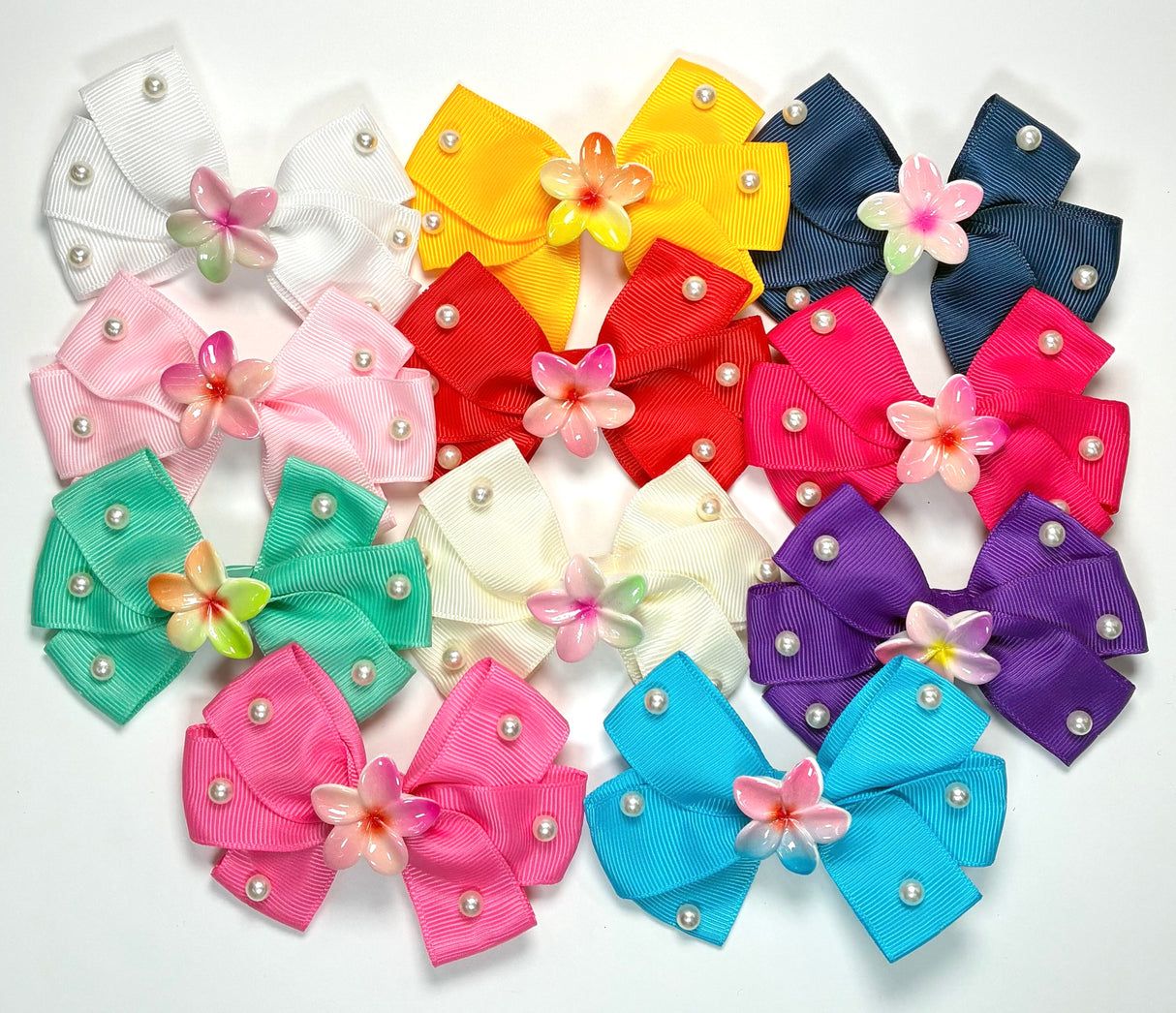 Fashion Tropical Flower Pearl Small Hairbows #QR2202A (24PC)
