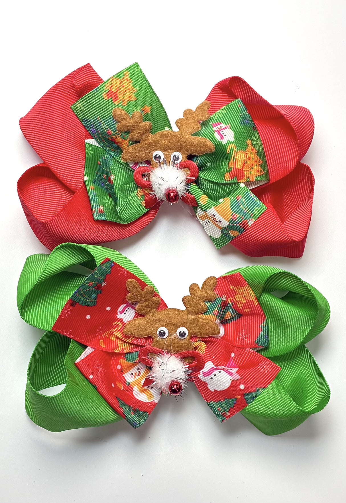 Fashion Reindeer Design Large Hairbows #QR2238 (12PC)