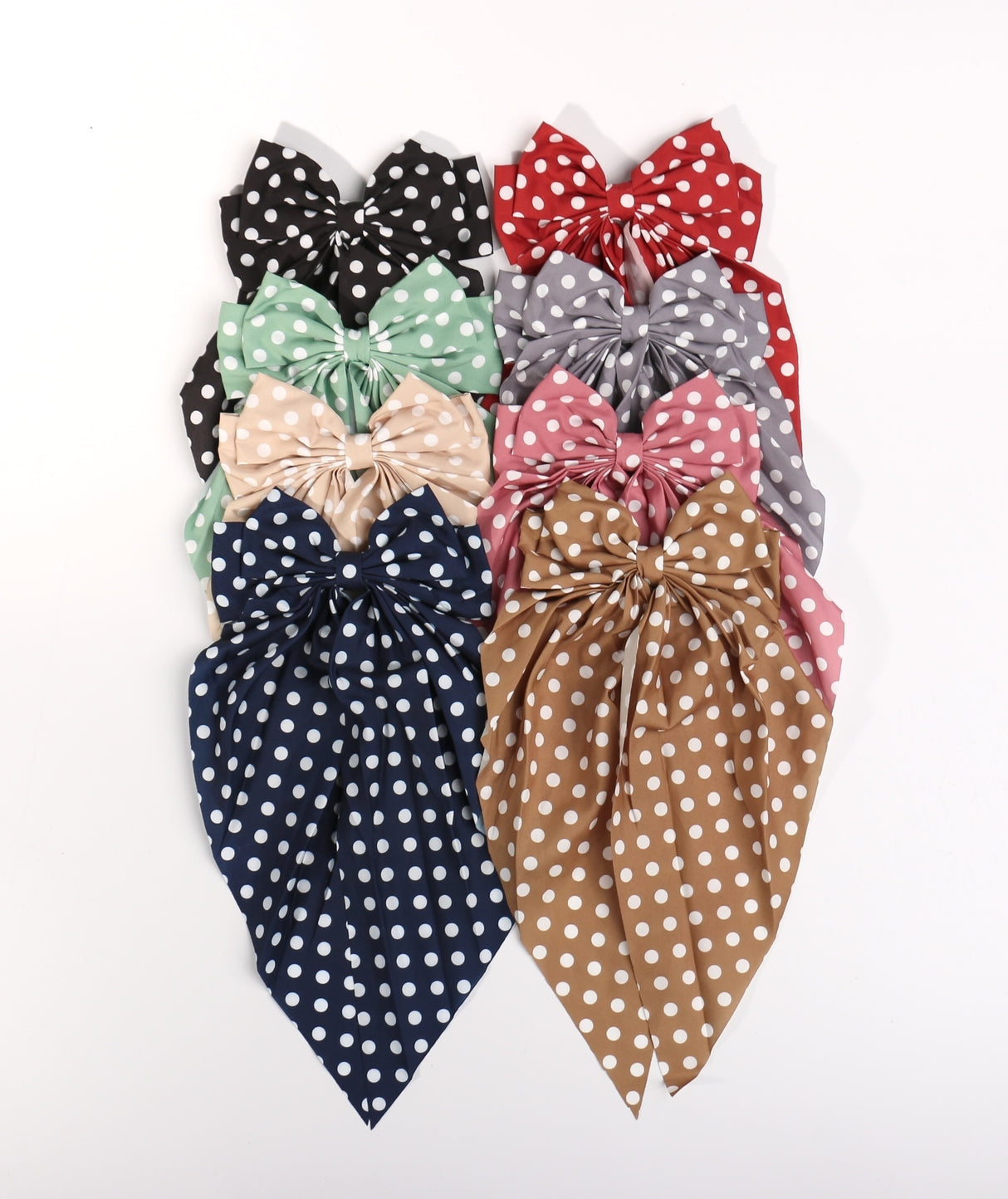 Fashion Polka Dot Long Tail Hairbows #YBR1876 (12PC)
