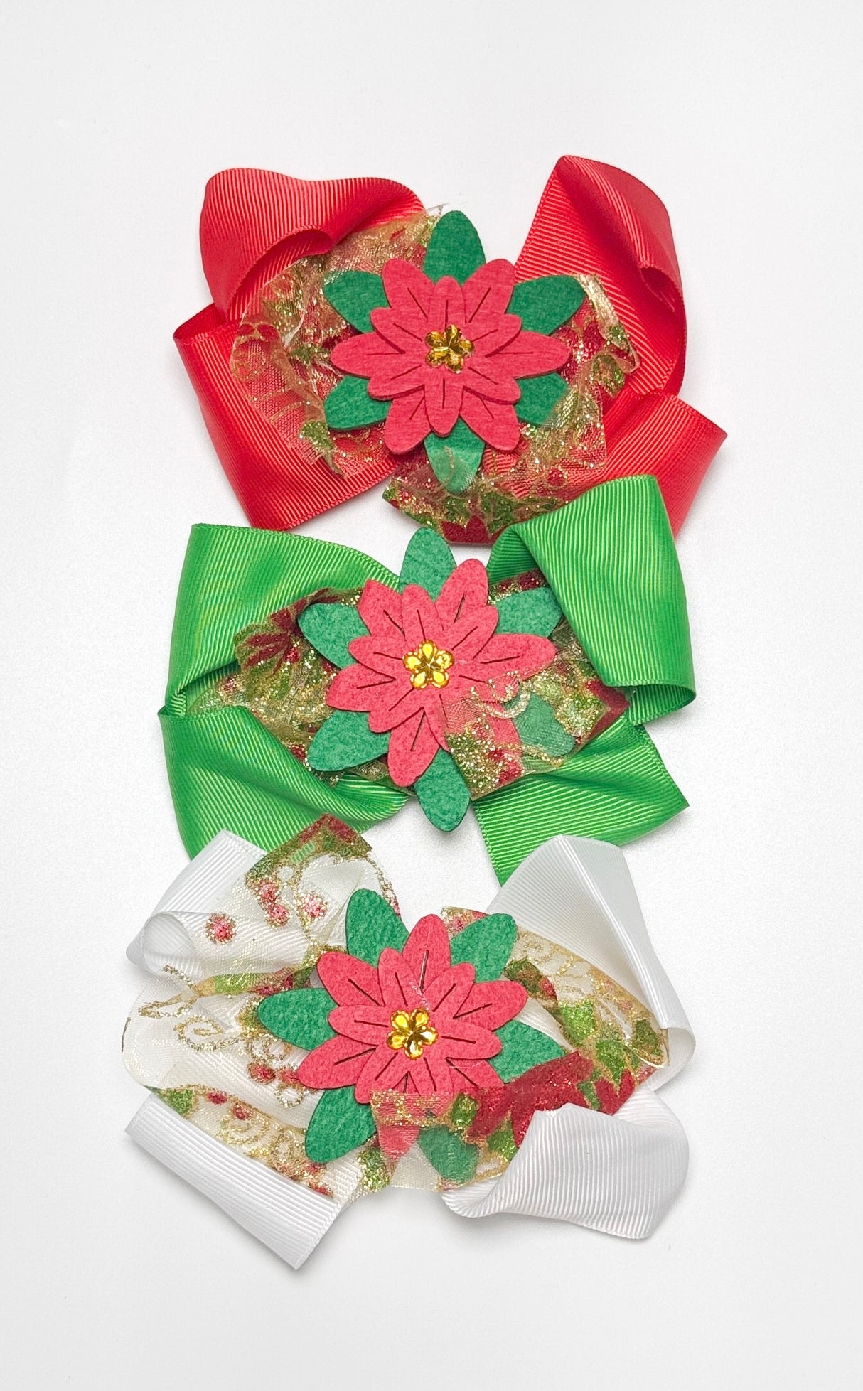 Fashion Poinsettia Christmas Hair Bow #RBW0987R (12PC)