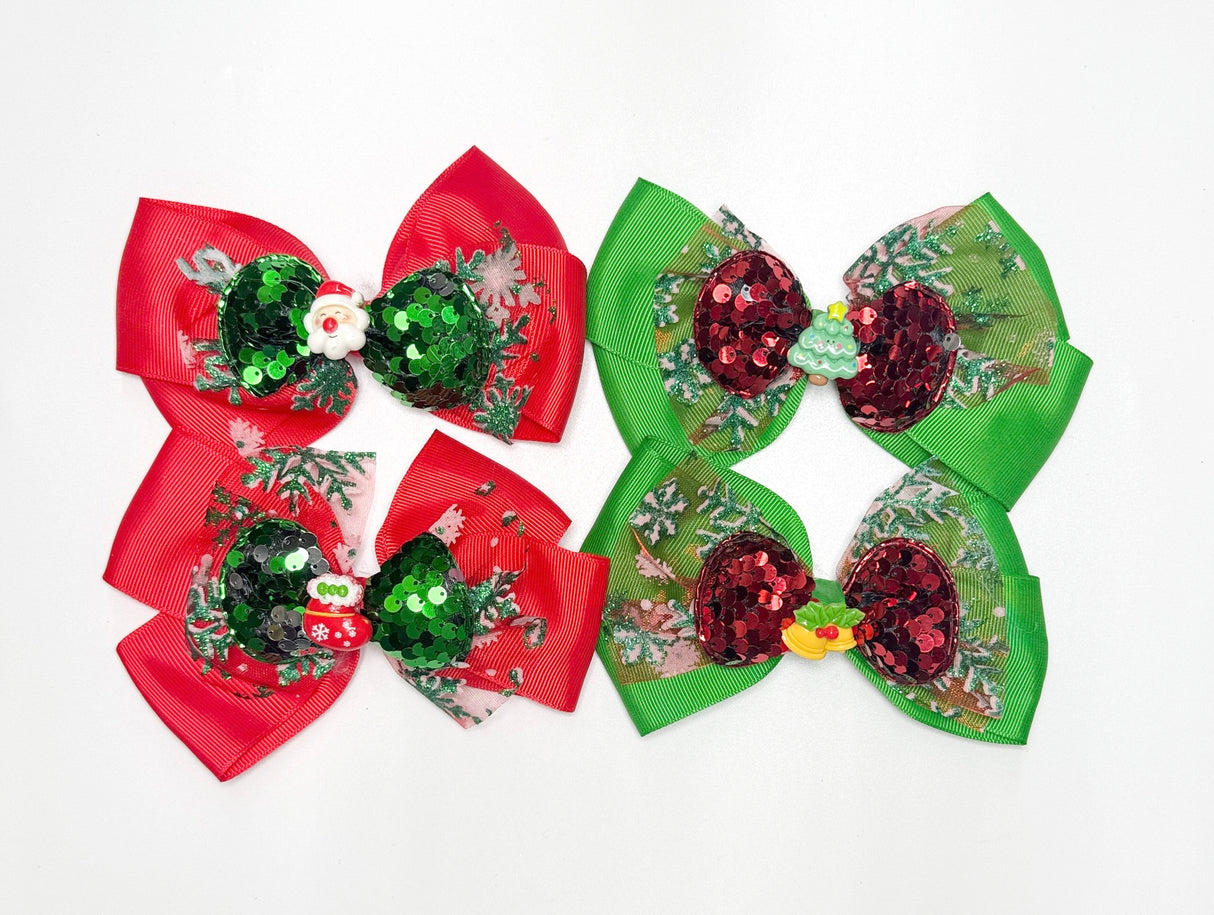 Fashion Christmas Design Large Hairbows #QR2107 (12PC)