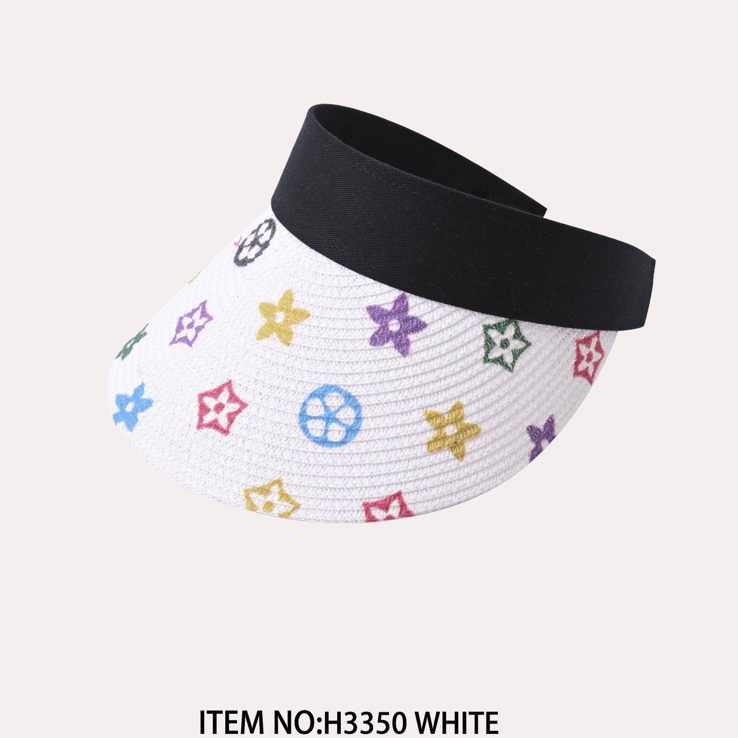 Fashion Visor Hat W/ Design #H3350 - WHITE (PC)