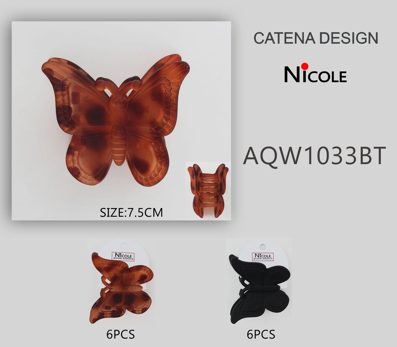 Fashion Butterfly Hairclips #AQW1033BT - Black & Brown Mix (12PC)