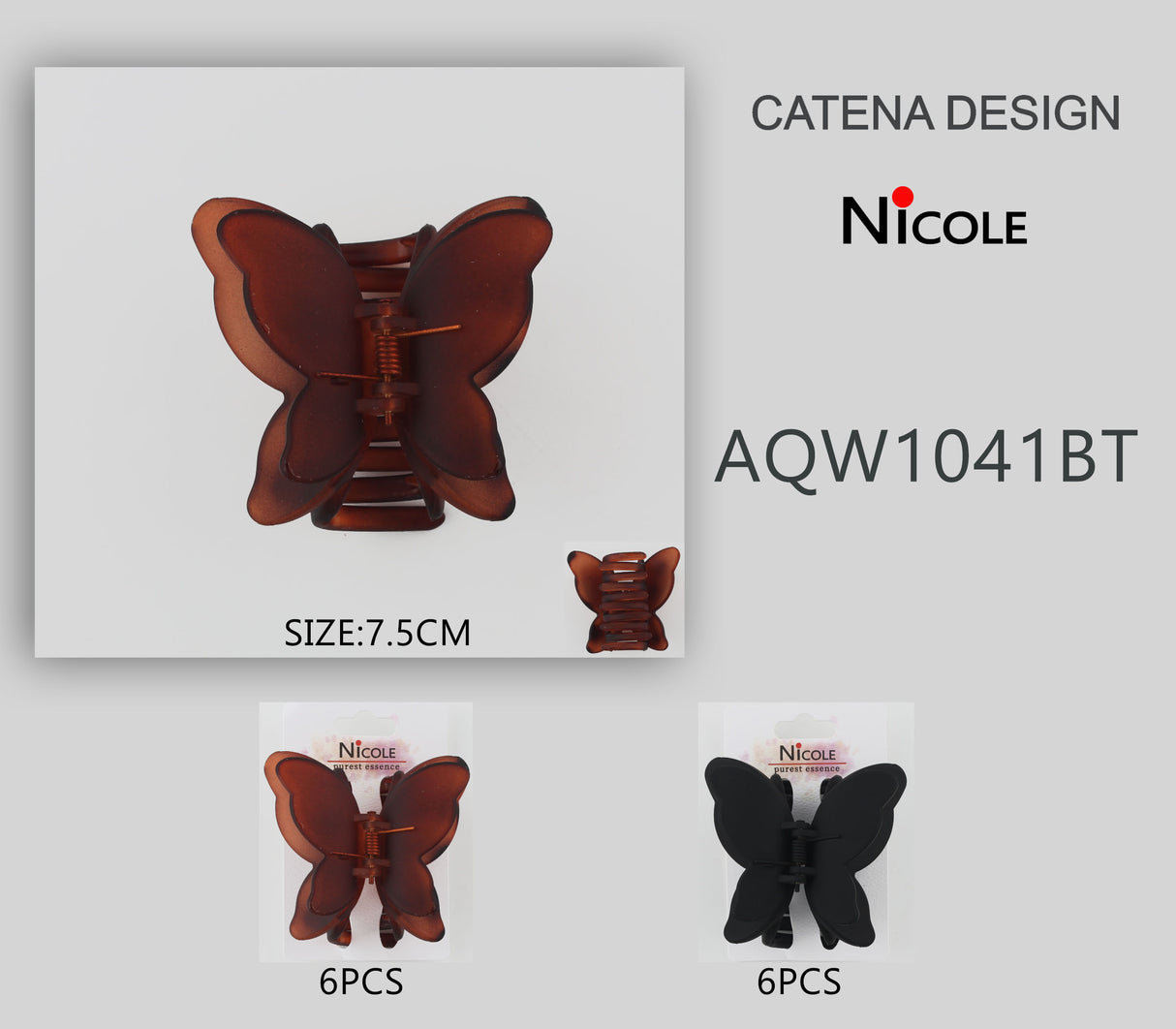 Fashion Butterfly Hairclips #AQW1041BT - Black & Brown Mix (12PC)