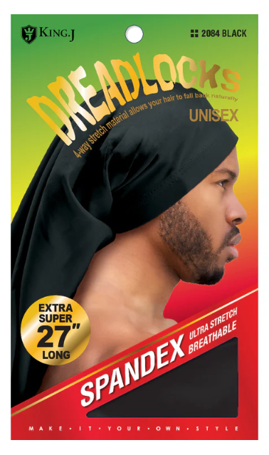 #2084 King J Extra Super Long Spandex Dreadlock Cap - Black (6PC)