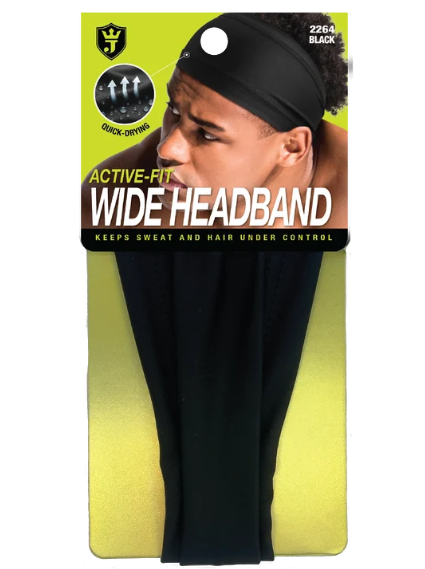 #2264 King J Active-Fit Wide Headband - Black (6PC)