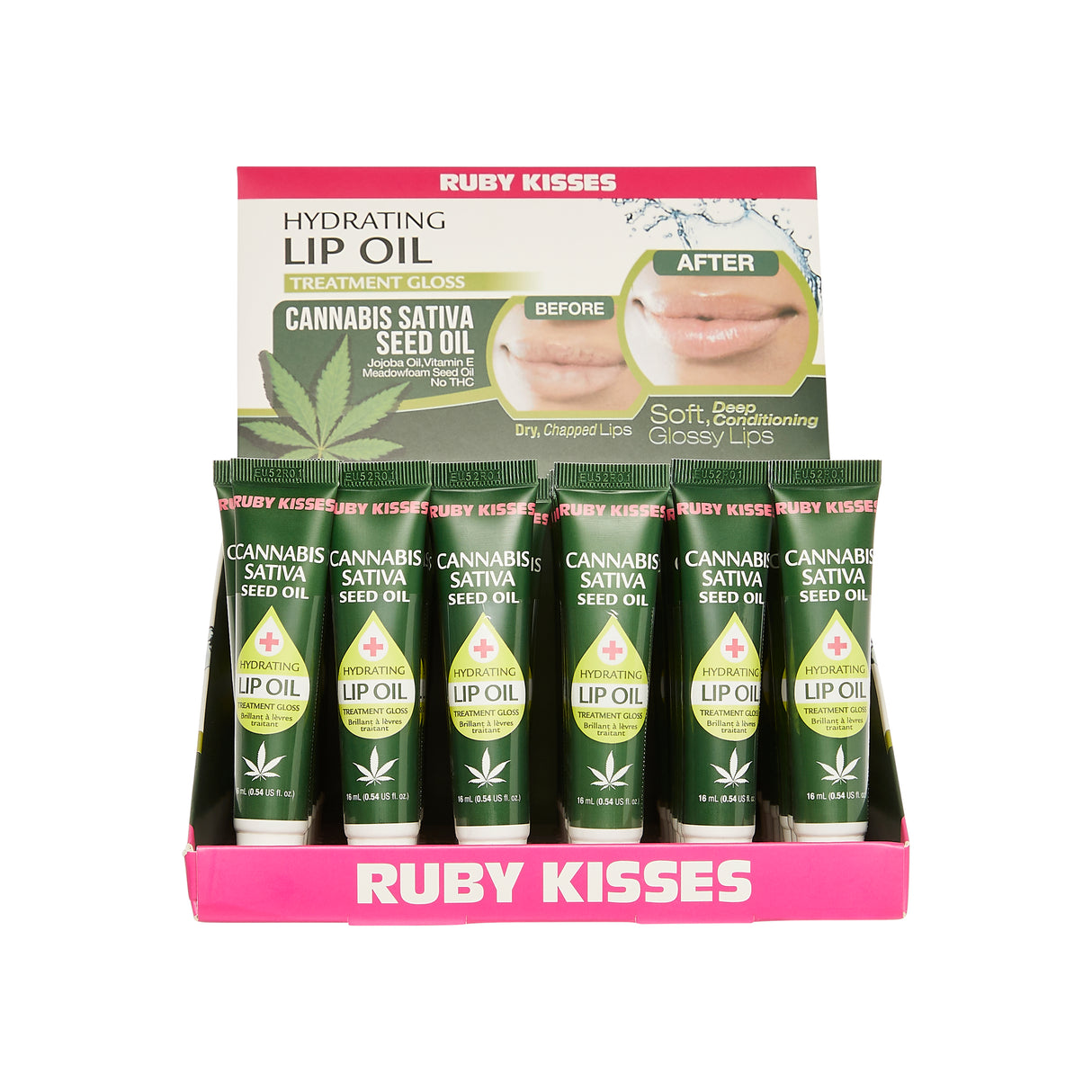 Ruby Kisses Hydrating Lip Oil Gloss Treatment Hemp Seed Oil #RLO04D1 (48PC)