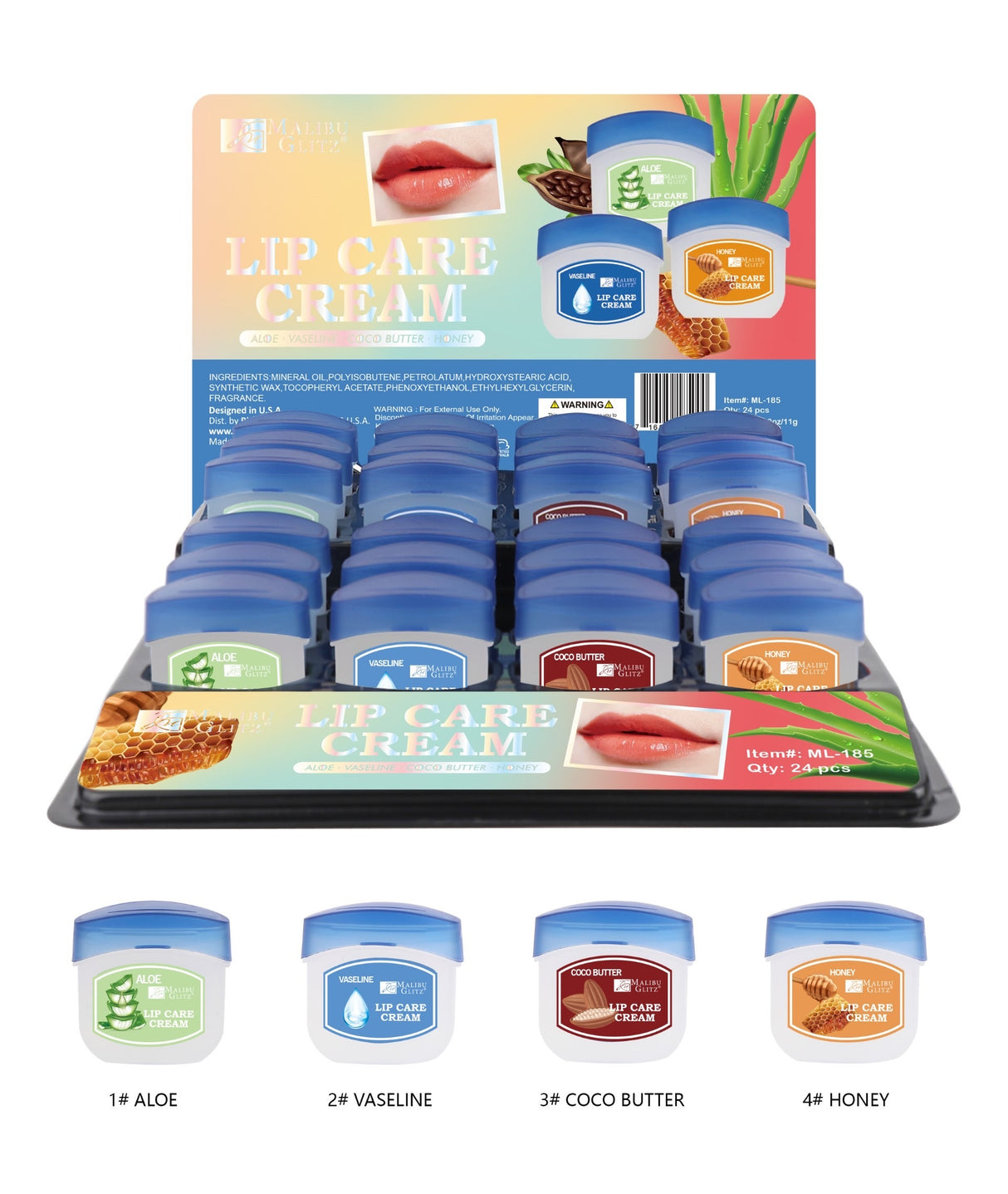 Malibu Glitz Lip Care Cream #ML185 (24PC)