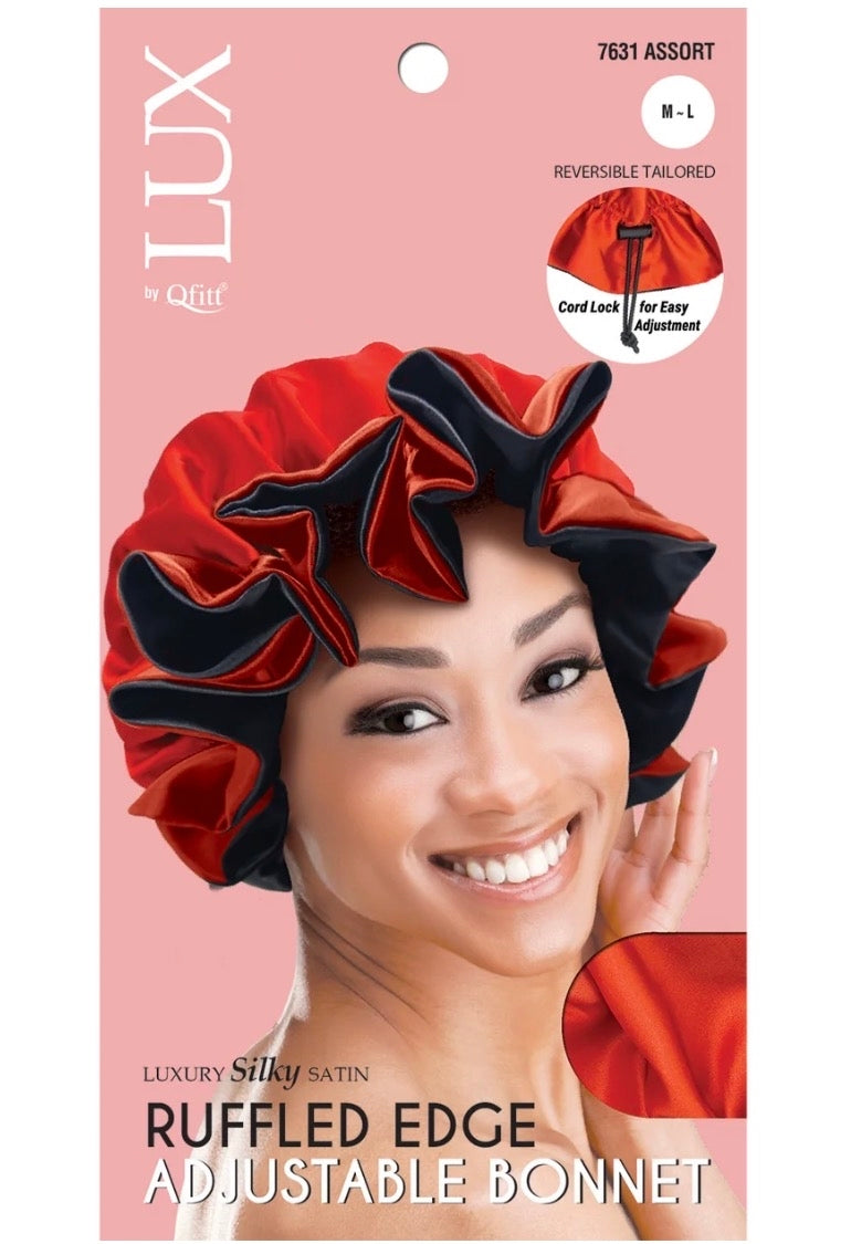 #7631 Lux Ruffled Adjustable Satin Bonnet - Assort (6PC)