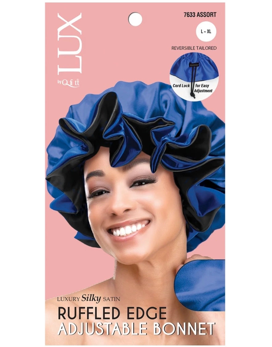 #7633 Lux Ruffled Adjustable Satin Bonnet L/XL - Assort (6PC)