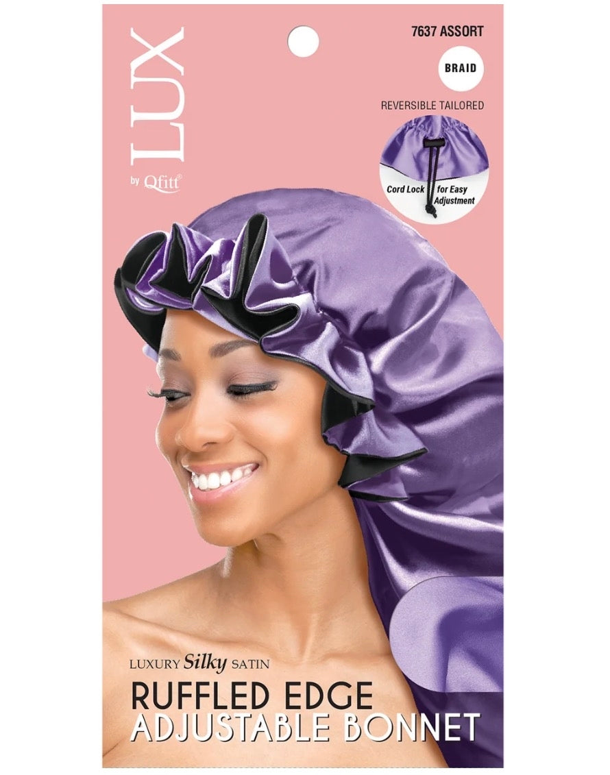#7637 Lux Ruffled Adjustable Satin Braid Bonnet - Assort (6PC)