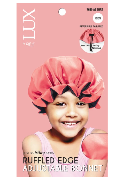 #7639 Lux Ruffled Adjustable Kids Satin Bonnet - Assort (6PC)
