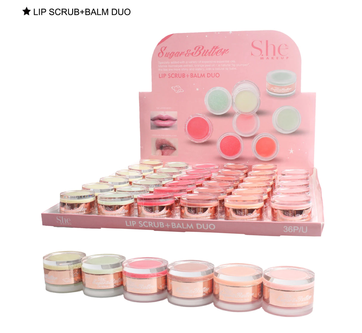 She Sugar Butter Lip Scrub + Balm Duo #LSC02 (36PC)