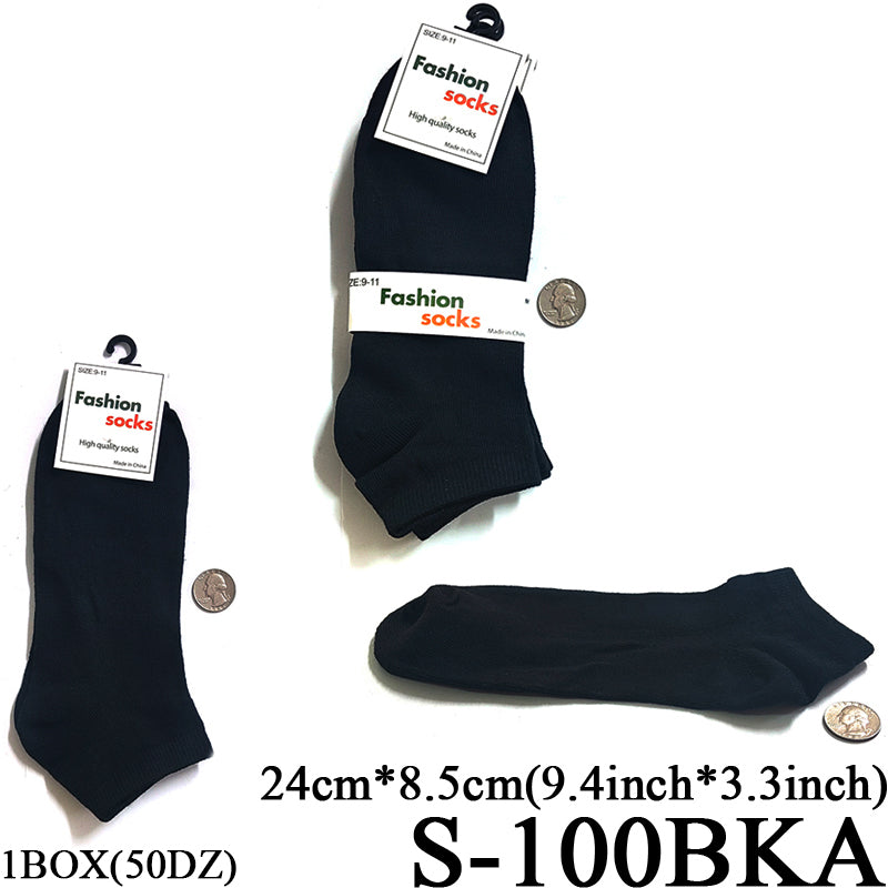 Plain Black Ankle Socks (Size 9-11) #S-100BKA (12PC)