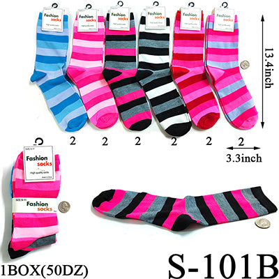 Stripe Design Long Socks / Assorted (Size 9-11) #S-101B  (12PC)