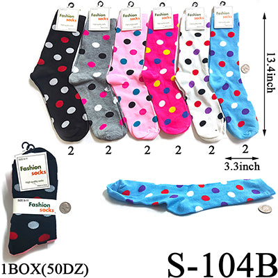 Dot Design Long Socks / Assorted (Size 9-11) #S-104B  (12PC)