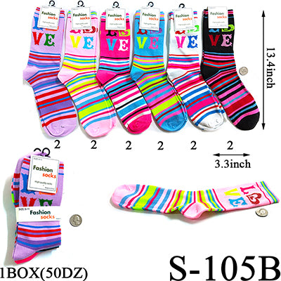 Stripe Design Long Socks / Assorted (Size 9-11) #S-105B  (12PC)