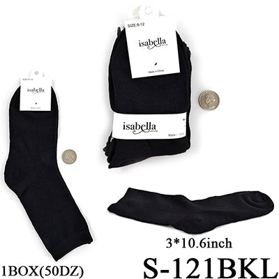 Plain Black Long Socks (Size 8-12) #S-121BKL  (12PC)