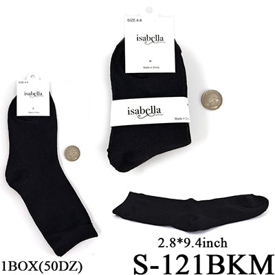 Plain Black Long Socks (Size 4-8) #S-121BKM  (12PC)