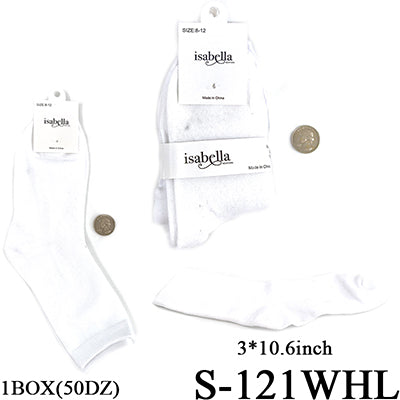 Plain White Long Socks (Size 8-12) #S-121WHL  (12PC)