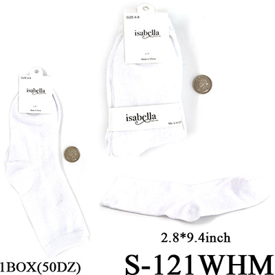 Plain White Long Socks (Size 4-8) #S-121WHM (12PC)