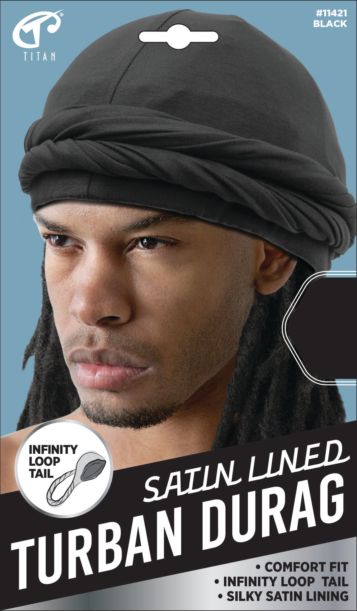 Titan Satin Lined Turban Durag #11421 Black (6PC)