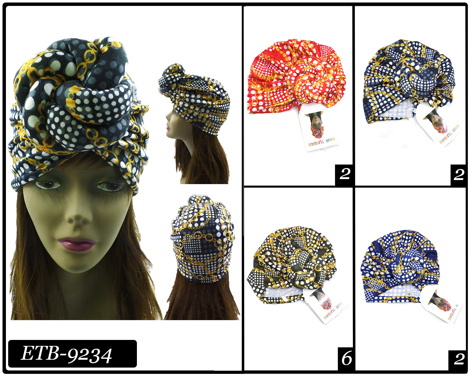 Big Knotted Fashion Design Turban #ETB9234 (12PC)