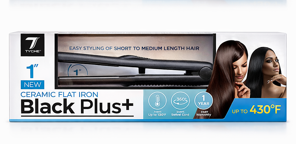 Tyche 1" Black Ceramic Flat Iron #TB100