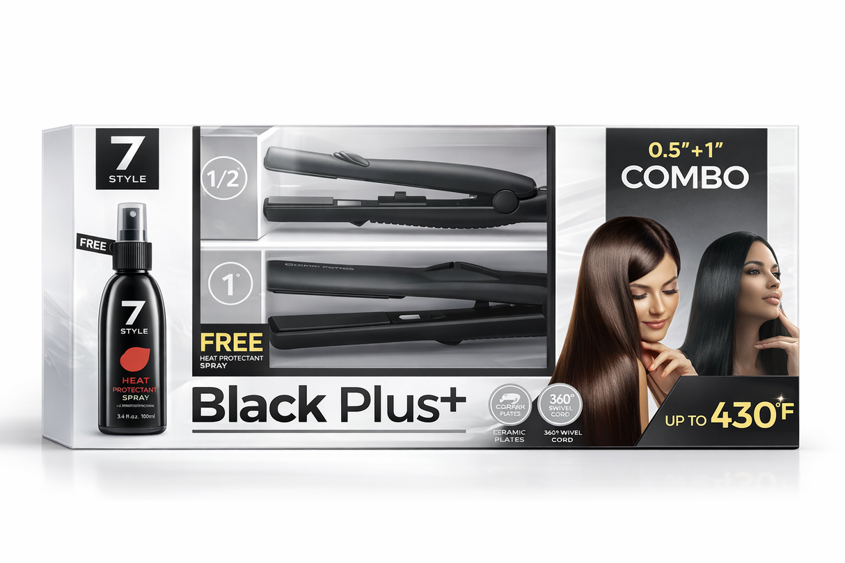 Tyche Black Ceramic Flat Iron 1" and 1/2" Combo #TB200 (2PC)