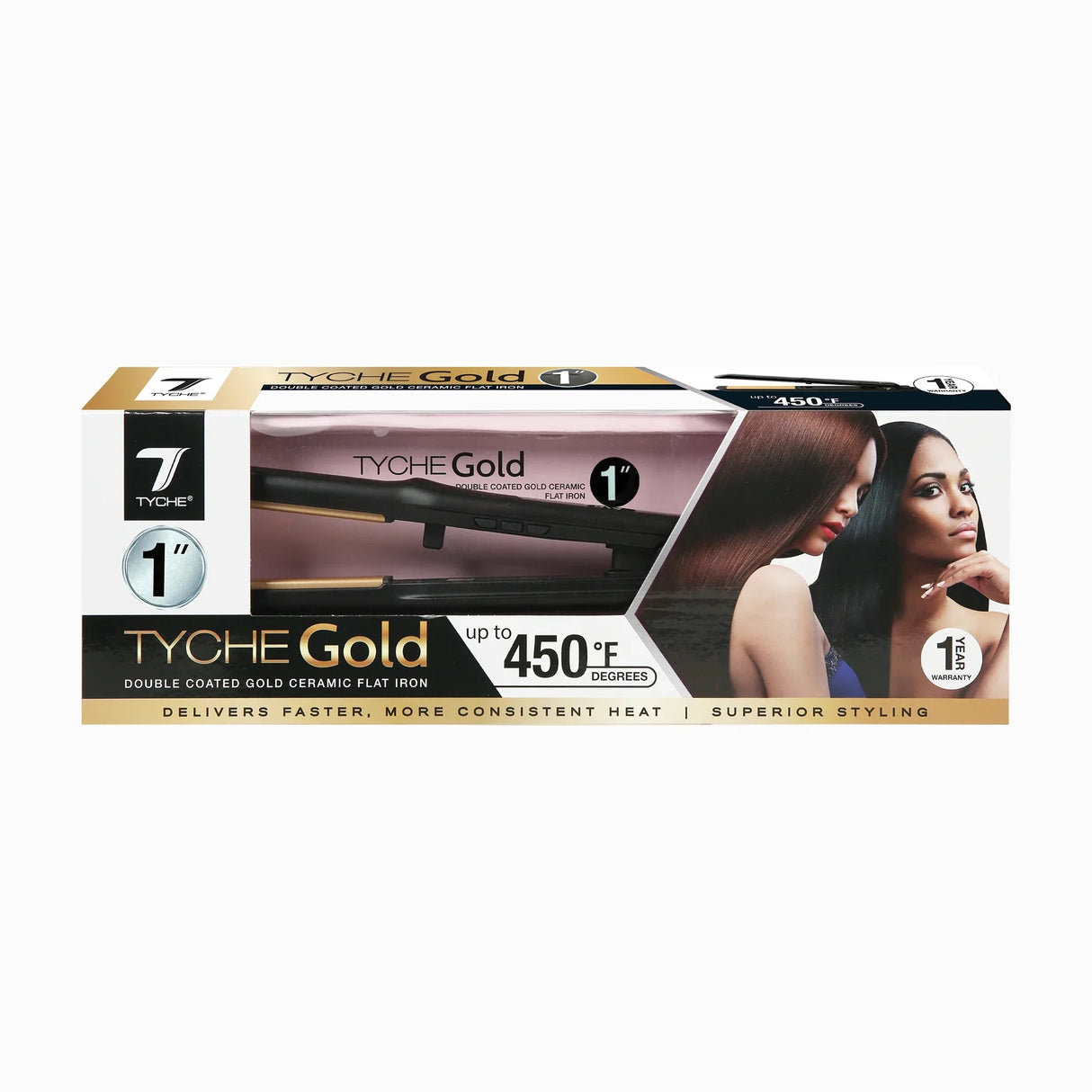 Tyche 1" Gold Coated Ceramic Flat Iron #TG100 (PC)