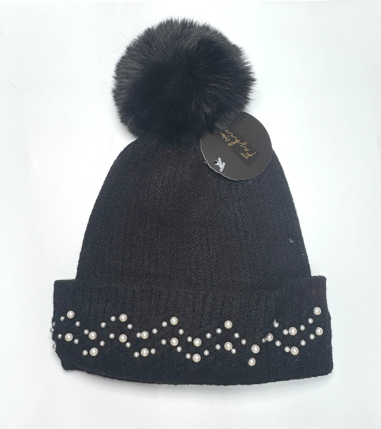 Fashion Knit Pom Pom Beanie W/Pearl Trim #AHT1074 - Multiple Colors (PC)