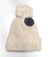 Fashion Knit Pom Pom Beanie W/Pearl Trim #AHT1074 - Multiple Colors (PC)