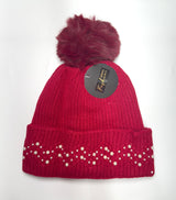 Fashion Knit Pom Pom Beanie W/Pearl Trim #AHT1074 - Multiple Colors (PC)