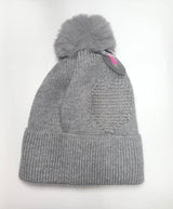 Fashion Knit Beanie Pom Pom W/Heart Design #AHT1131 - Multiple Colors (PC)