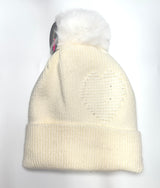 Fashion Knit Beanie Pom Pom W/Heart Design #AHT1131 - Multiple Colors (PC)