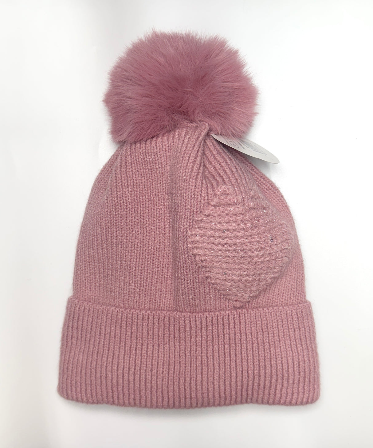 Fashion Knit Beanie Pom Pom W/Heart Design #AHT1131 - Multiple Colors (PC)