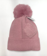 Fashion Knit Beanie Pom Pom W/Heart Design #AHT1131 - Multiple Colors (PC)