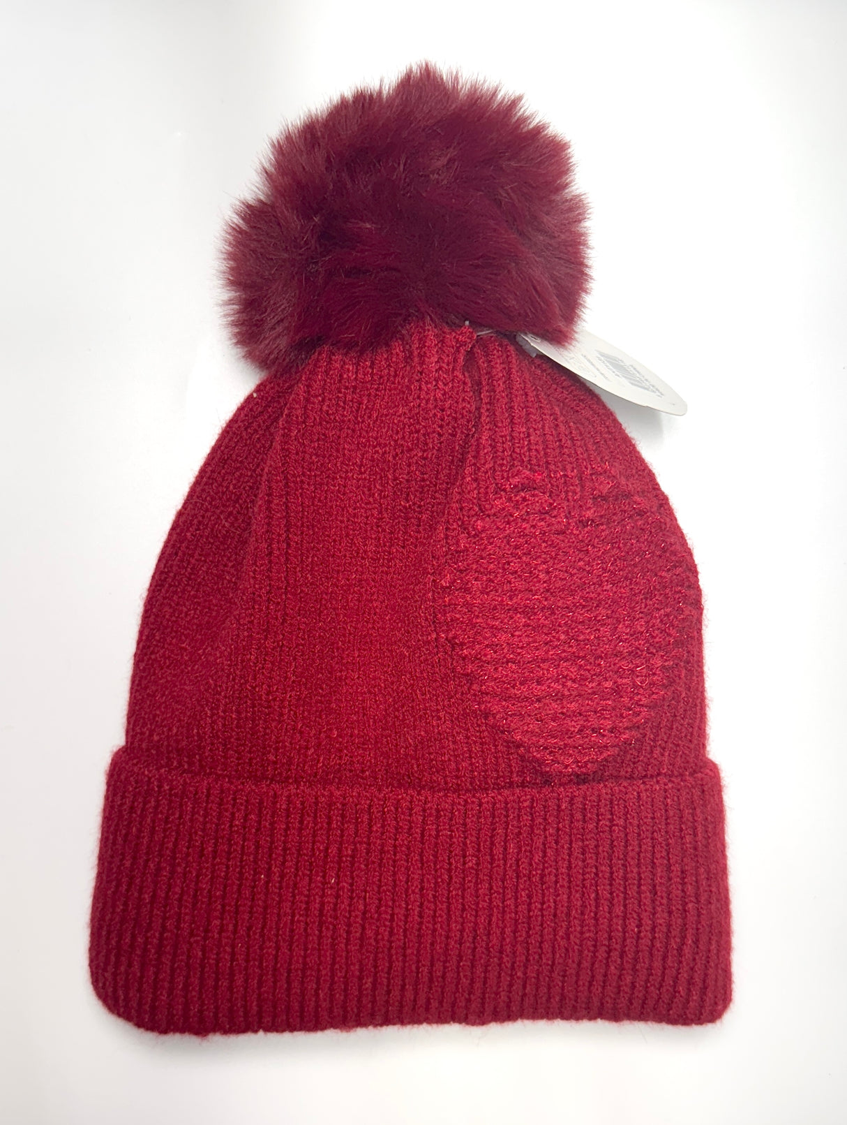 Fashion Knit Beanie Pom Pom W/Heart Design #AHT1131 - Multiple Colors (PC)