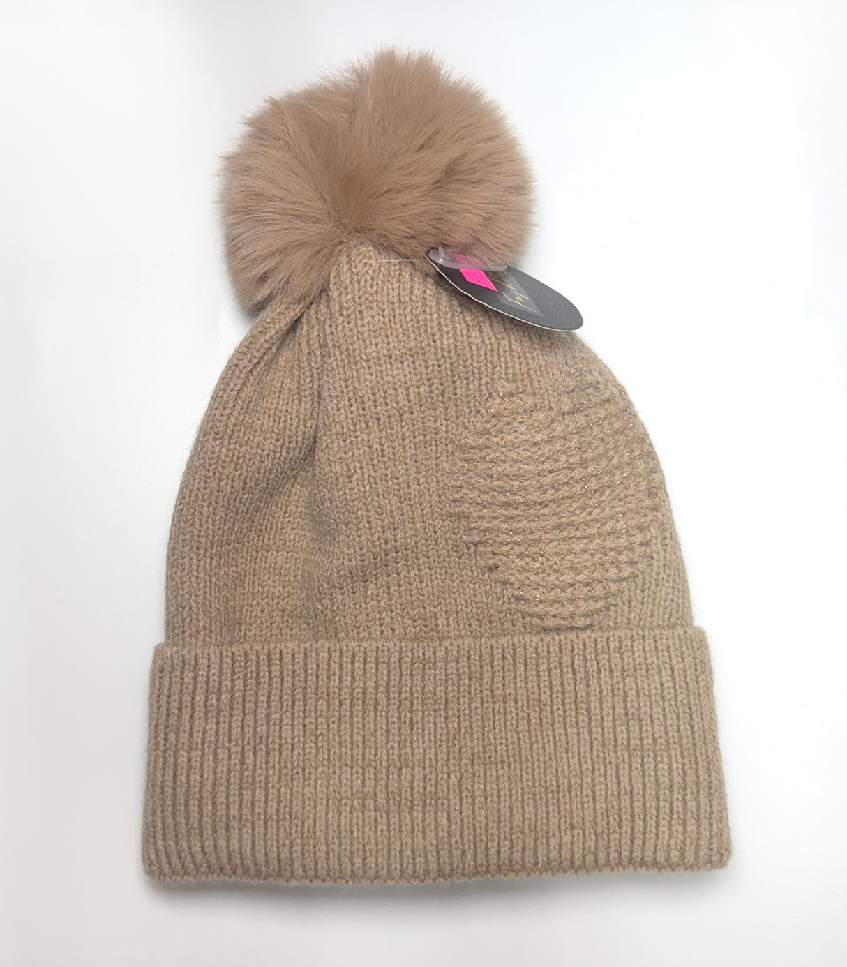 Fashion Knit Beanie Pom Pom W/Heart Design #AHT1131 - Multiple Colors (PC)