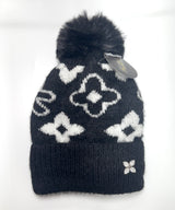 Fashion Fuzzy Knit Pom Pom Beanie W/Floral Design #AHT1134 - Multiple Colors (PC)