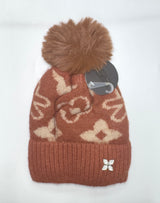 Fashion Fuzzy Knit Pom Pom Beanie W/Floral Design #AHT1134 - Multiple Colors (PC)