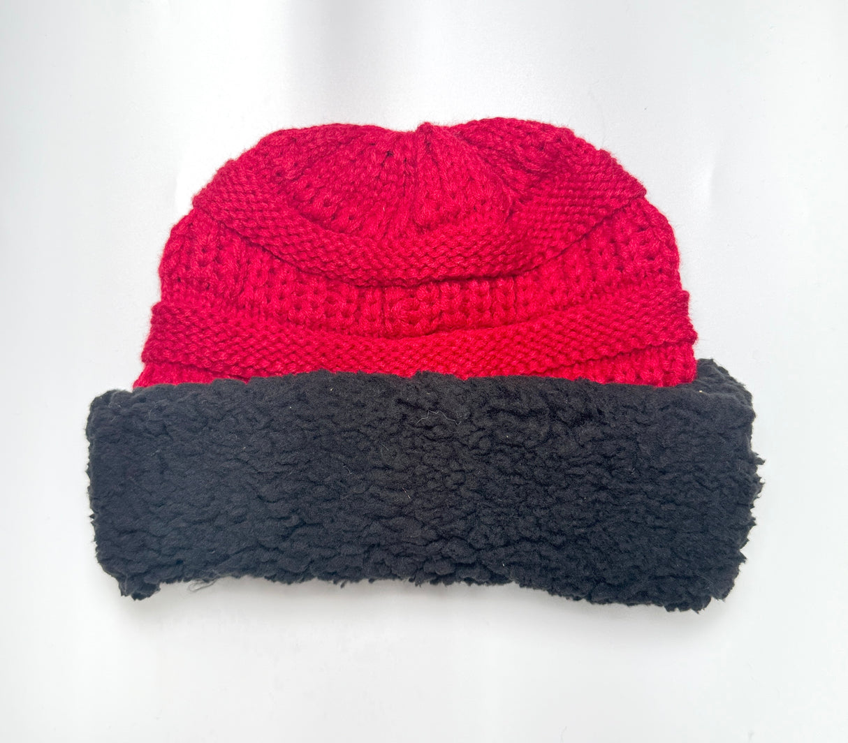 Fashion Two-Tone Sherpa Lined Knit Beanie #FSH40210BURBLK (PC)