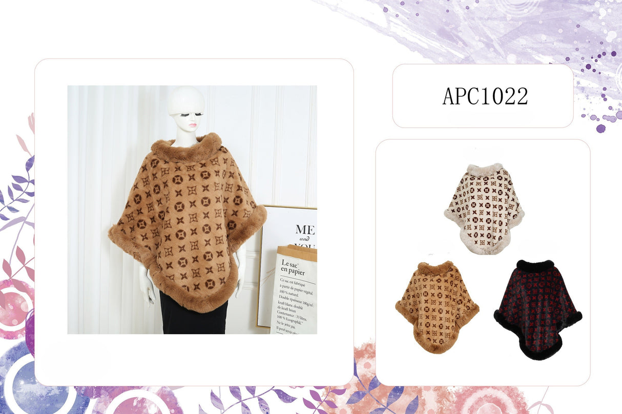 Fashion Fur Trim Design Poncho #APC1022 - Multiple Colors (PC)