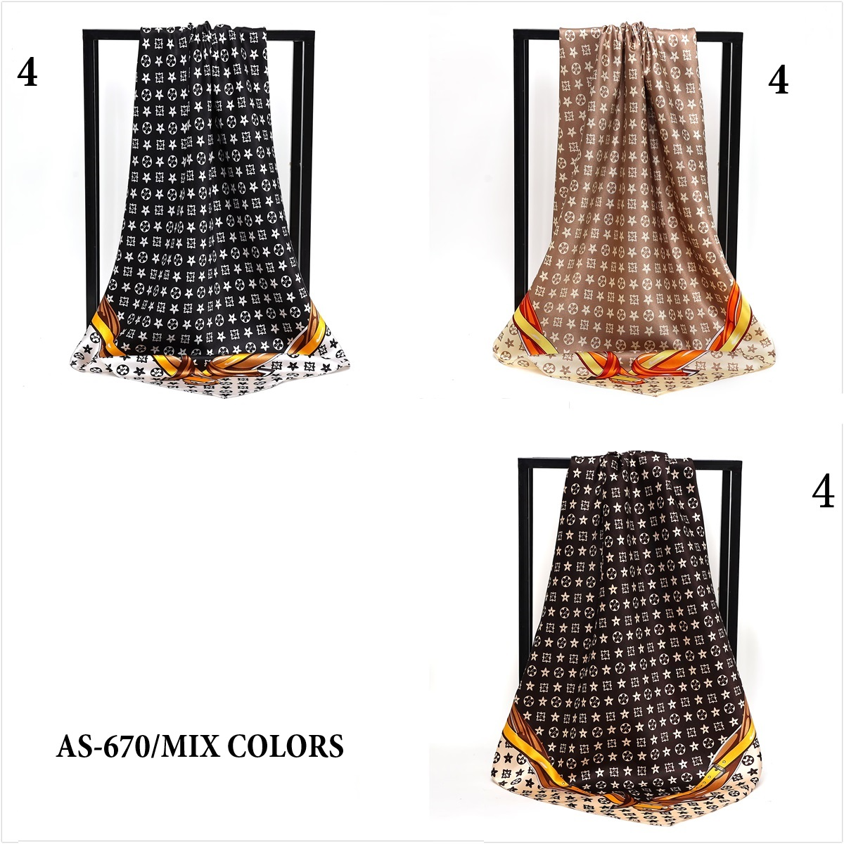 Fashion Satin Scarf #AS670MIX (12PC)