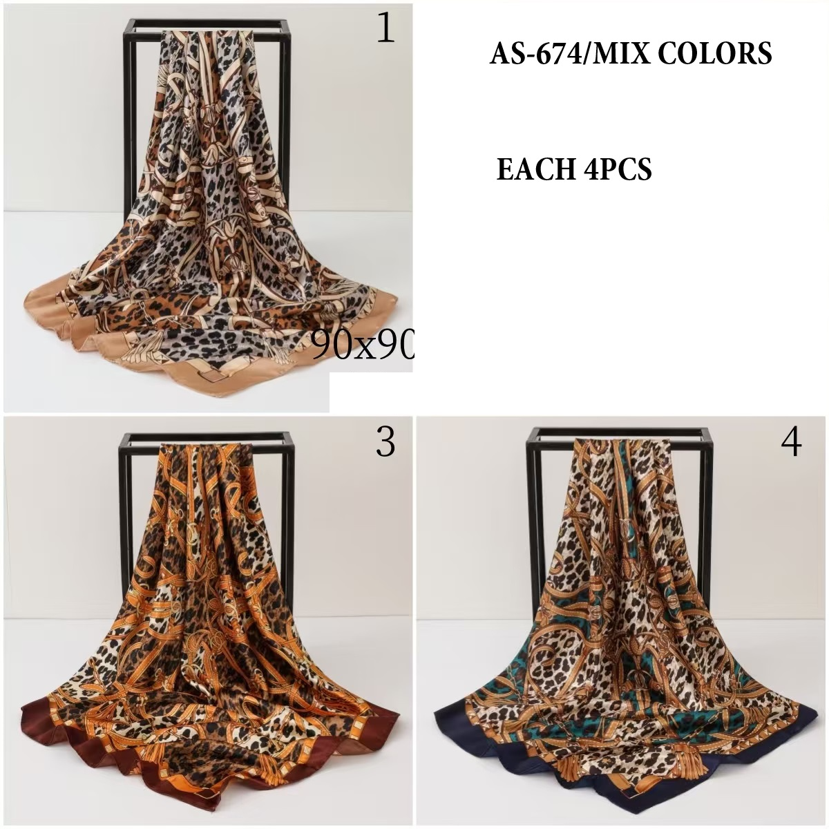Fashion Satin Scarf #AS674MIX (12PC)
