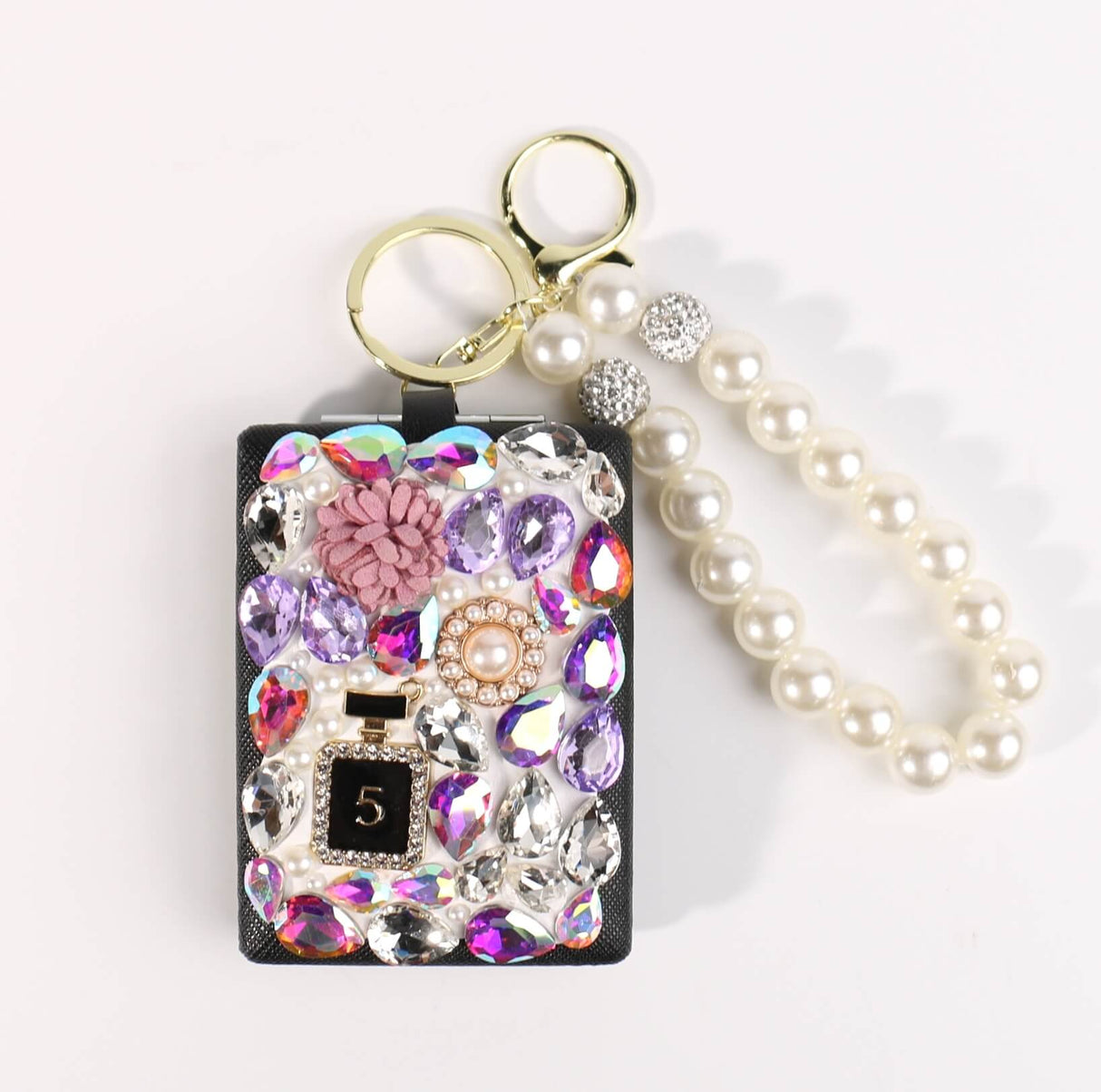 Fashion Rhinestone Cosmetic Mirror Keychain #XMRRKC01 - Multiple Colors (PC)