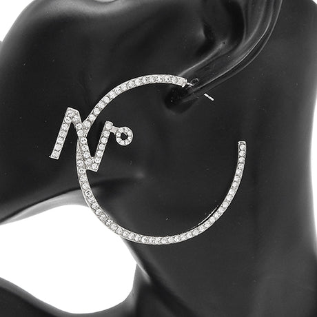 Fashion Rhinestone "N" Hoop Earrings #YE1680 - Multiple Colors (PC)