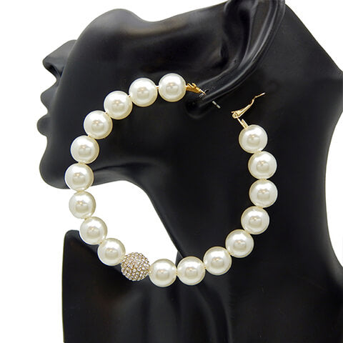 Fashion Pearl Large Hoop Earrings #YE2833 - Multiple Colors (PC)