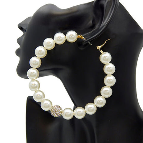 Fashion Pearl Large Hoop Earrings #YE2833 - Multiple Colors (PC)